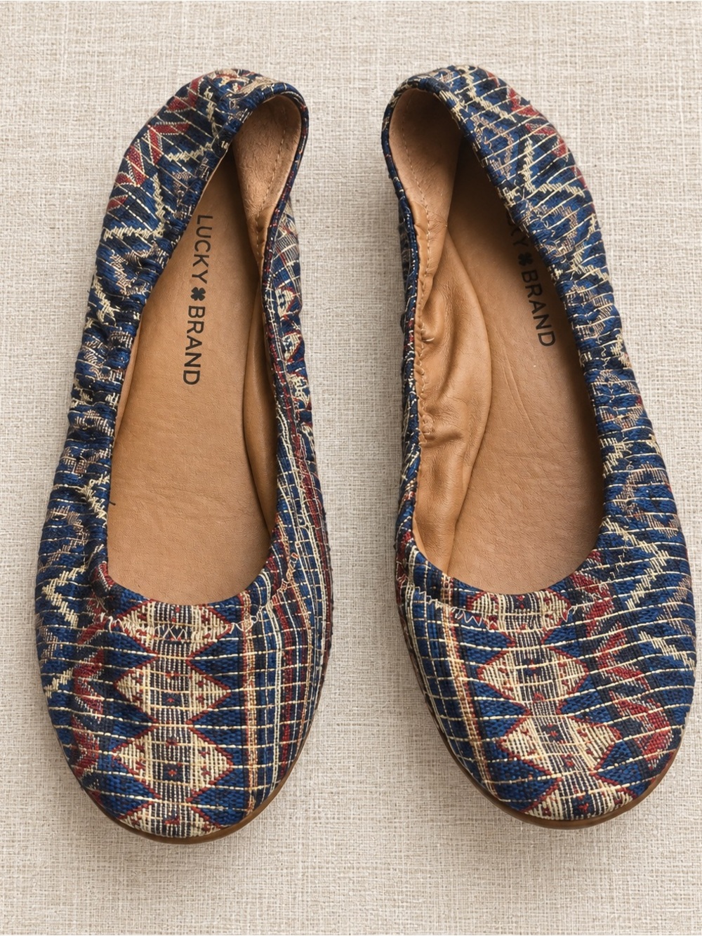 Lucky Brand Blue, Red & Cream Patterned Women's Ballet Flats